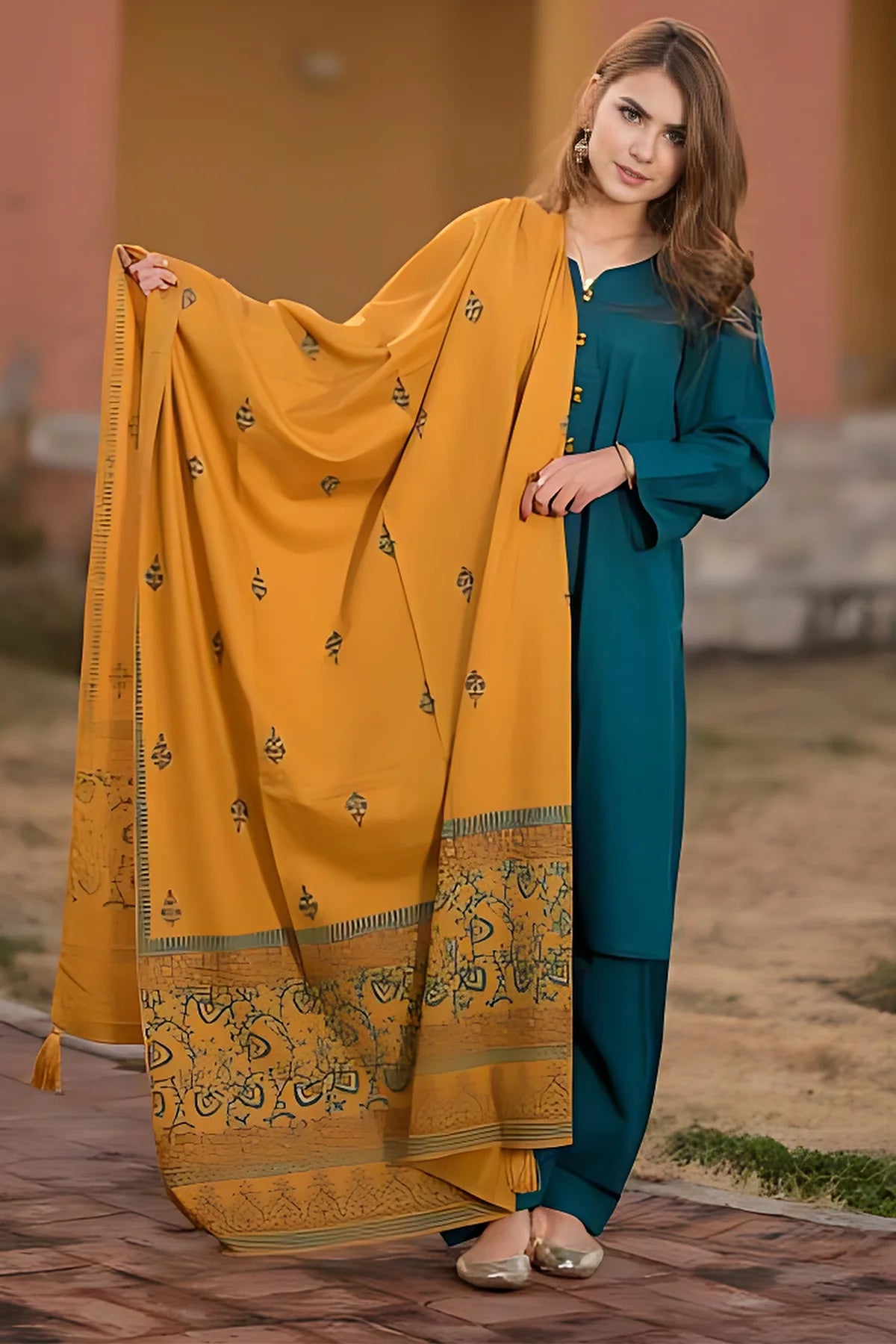 Aisling - 3PC Dhanak Embroidered Suit - USAB-06064