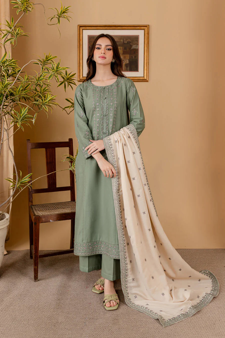 BATIK - 3PC Dhanak Embroidered Suit - USME-05037