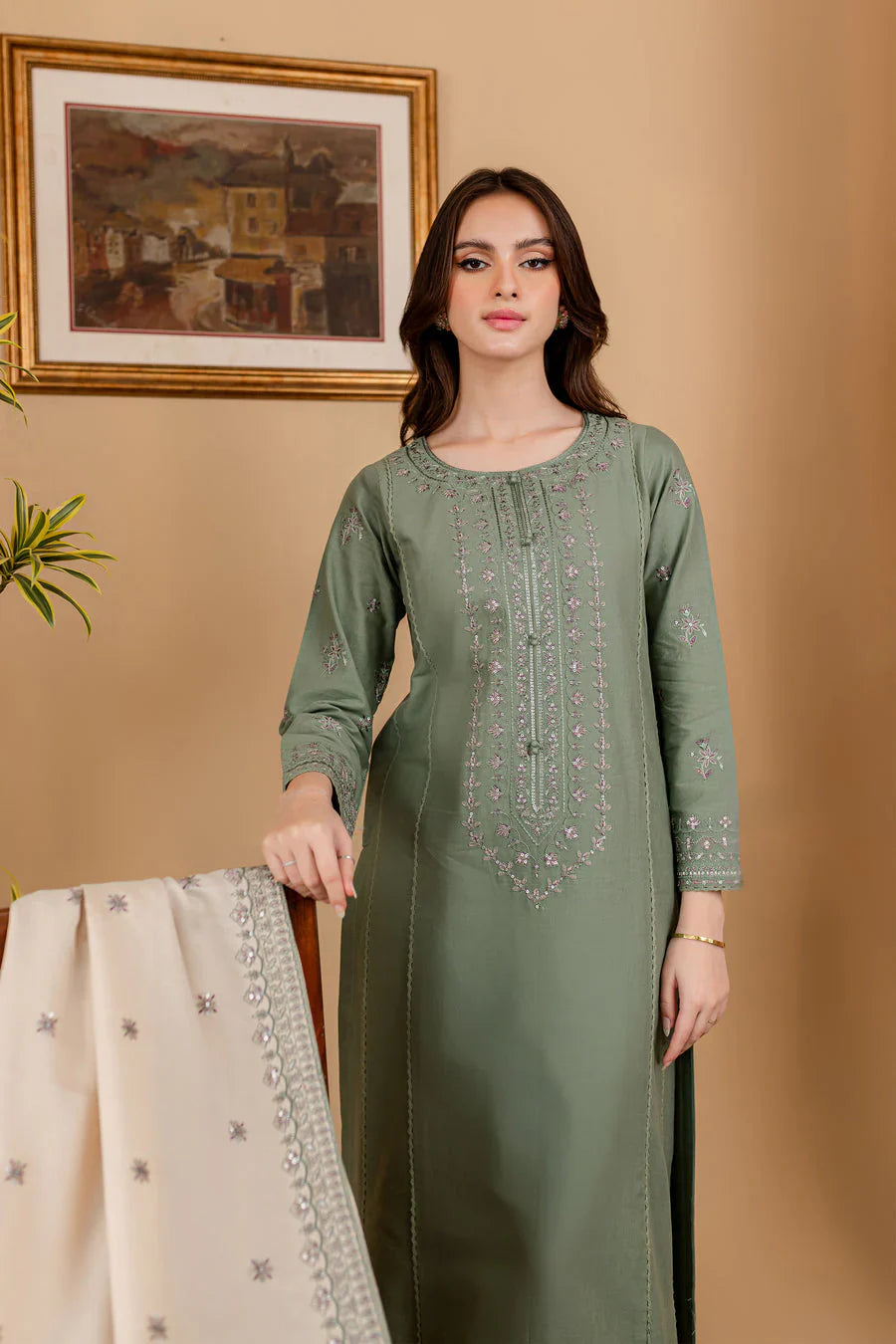 BATIK - 3PC Dhanak Embroidered Suit - USME-05037