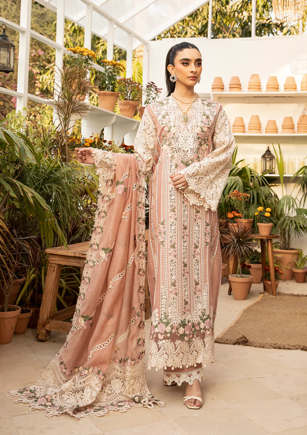 ELAF  - 3PC Dhanak Embroidered Suit - USME-015006