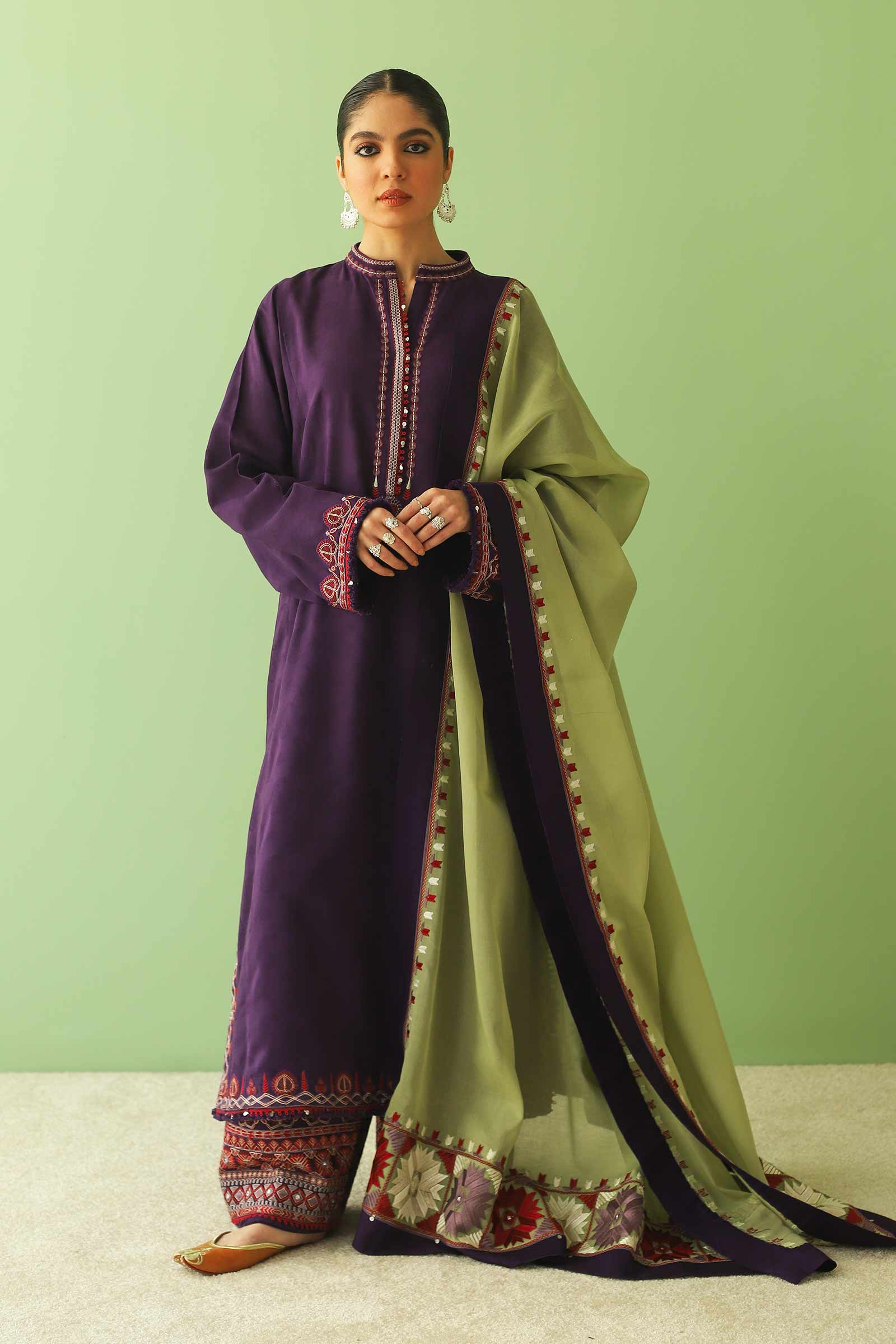 Zara Shahjahan - 3PC Luxury Dhanak Embroidered Suit - USME-015056