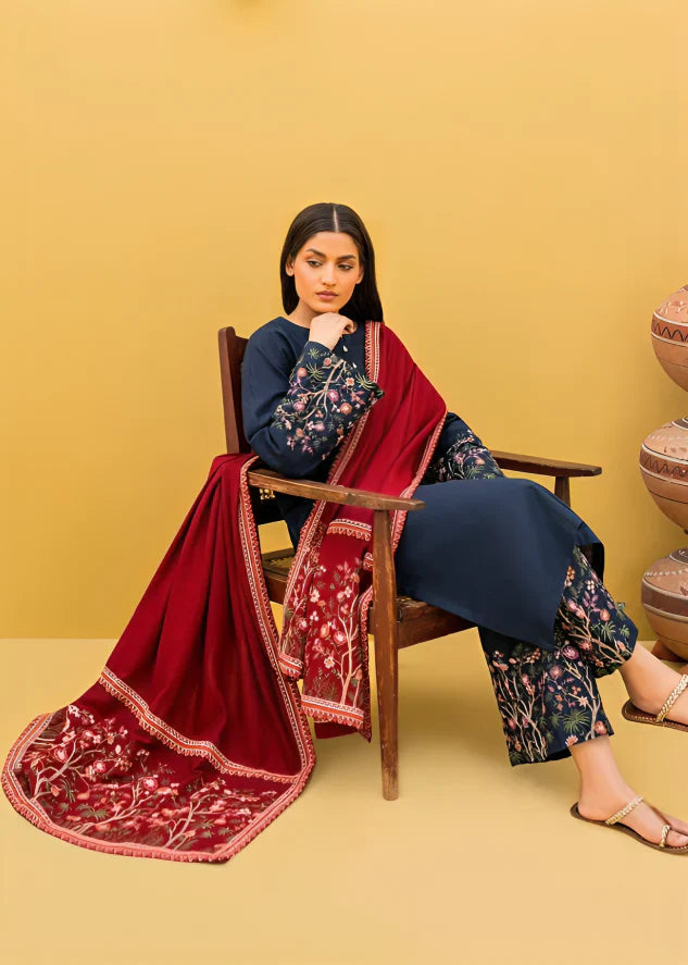 Kastoor  - 3PC Dhanak Embroidered Suit - USME-06057