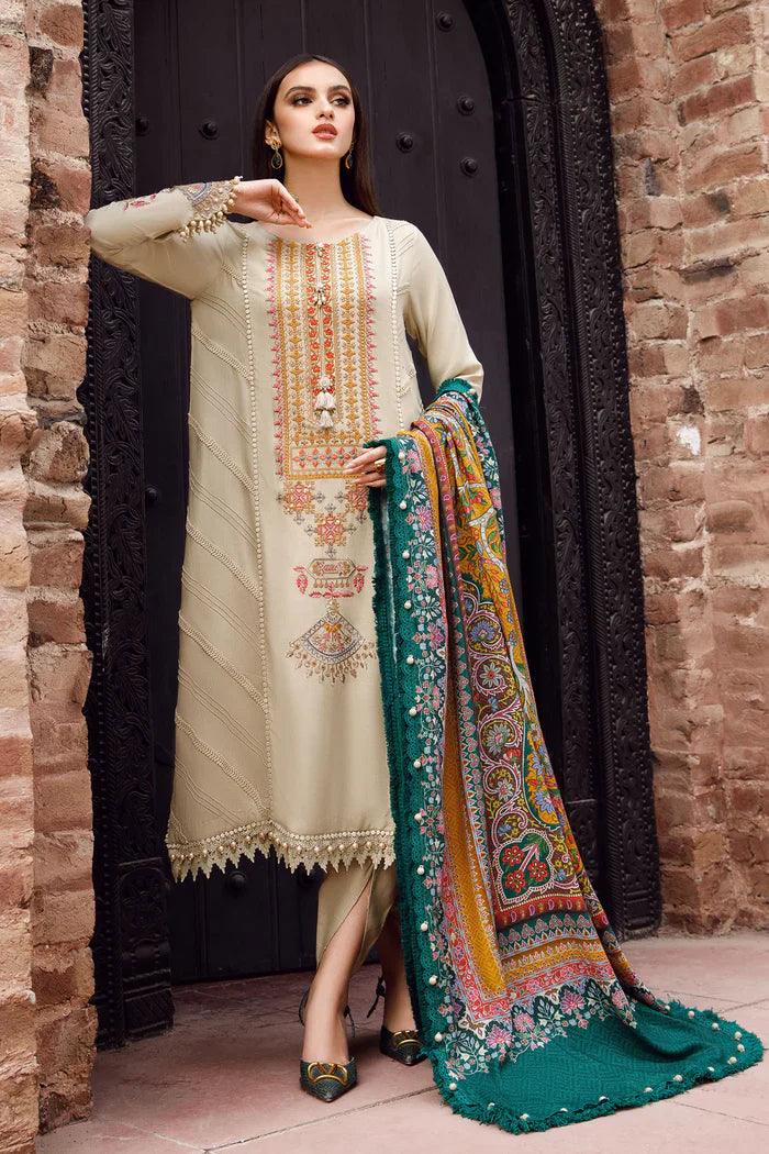 Maria B  - 3PC Dhanak Embroidered Suit - USME-014015