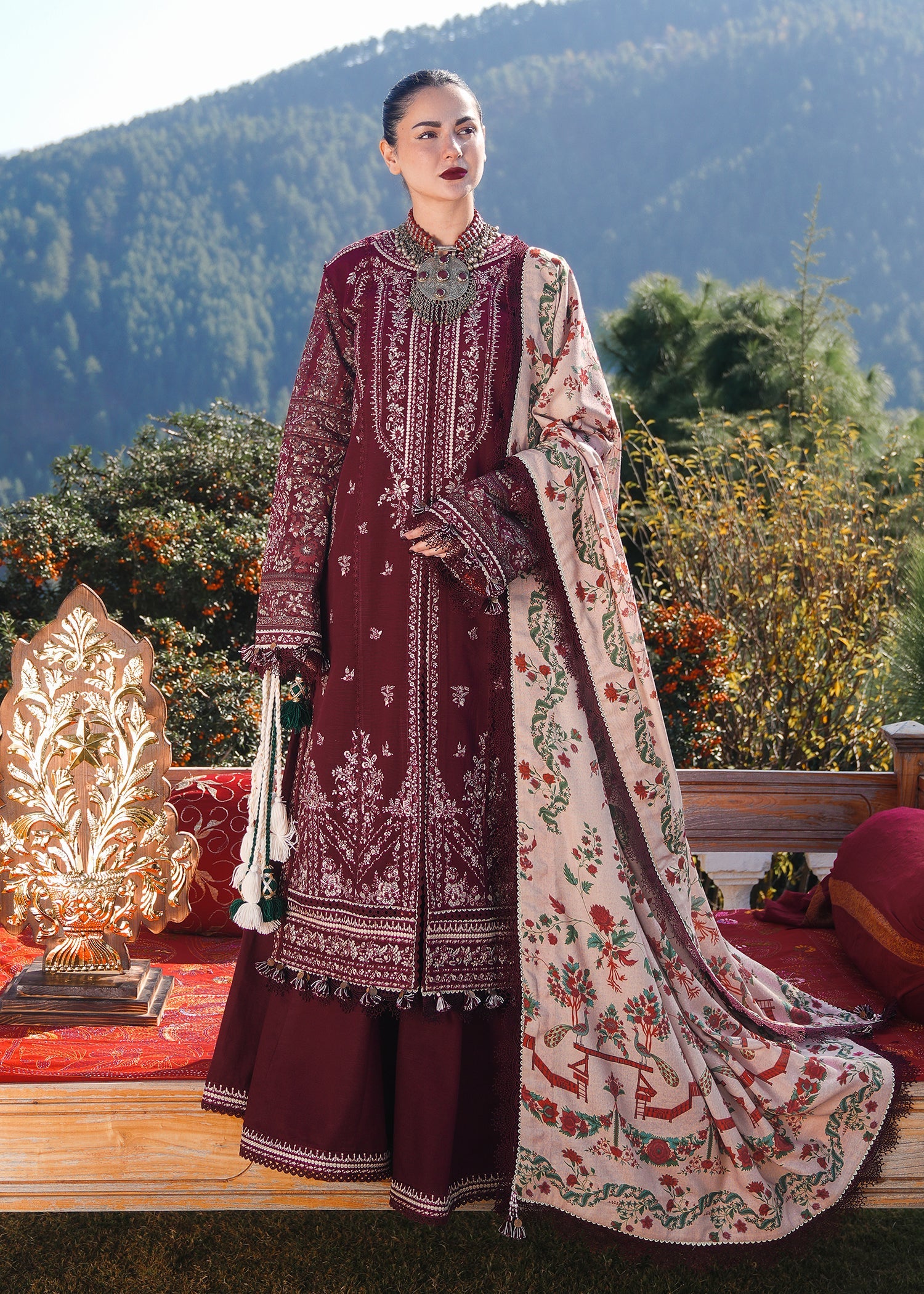 Hussain Rehar - 3PC Luxury Dhanak Embroidered Suit - USME-014035