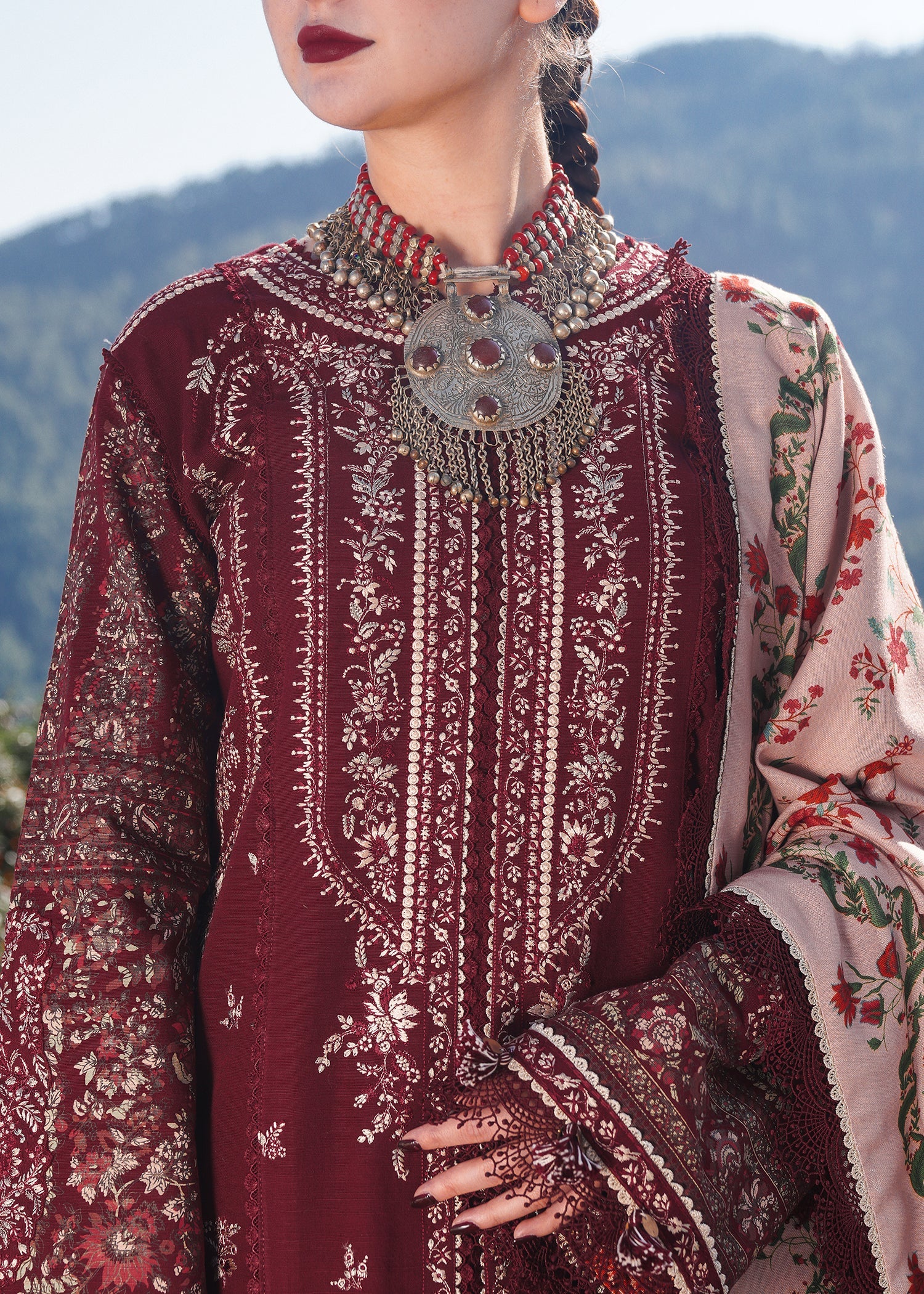 Hussain Rehar - 3PC Luxury Dhanak Embroidered Suit - USME-014035