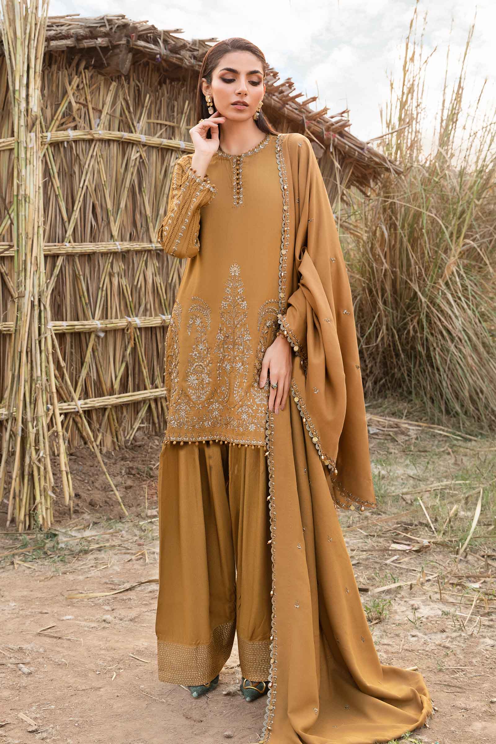 MARIA.B - 3PC Dhanak Embroidered Suit - USME-014089