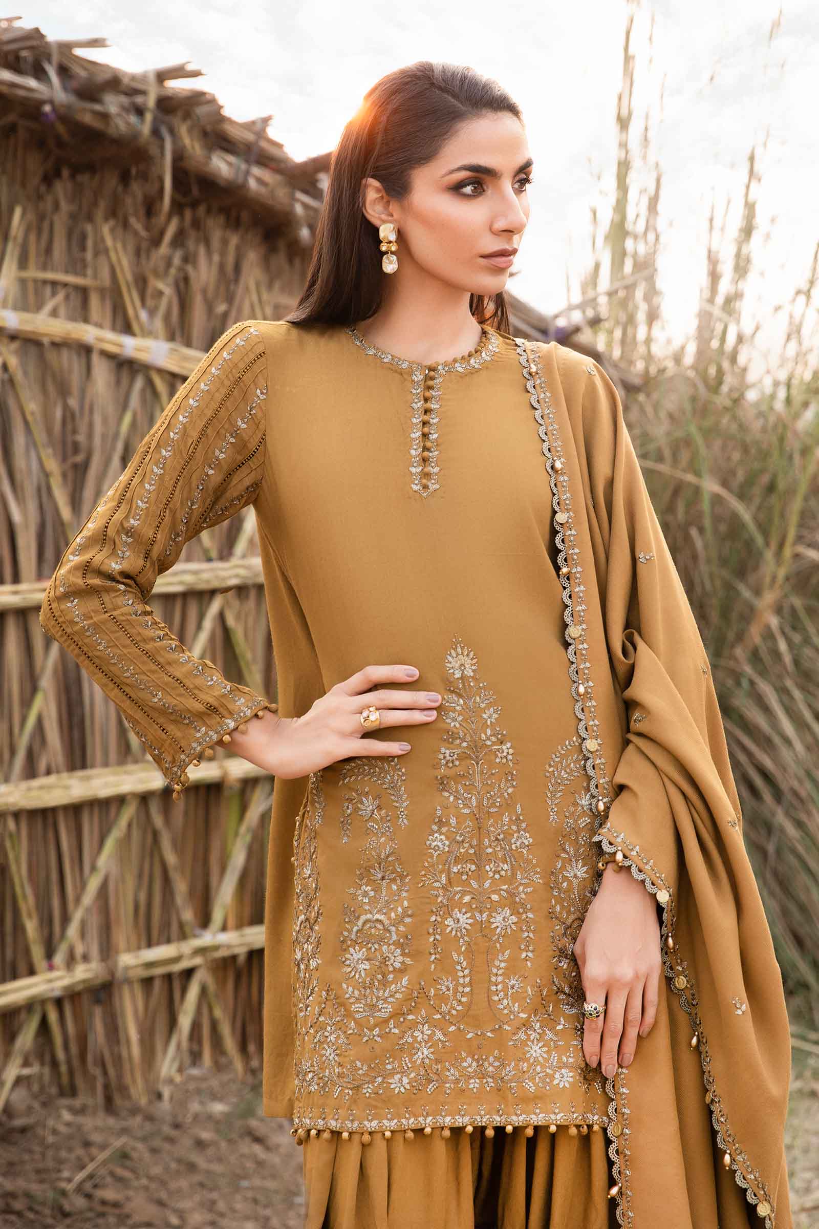 MARIA.B - 3PC Dhanak Embroidered Suit - USME-014089