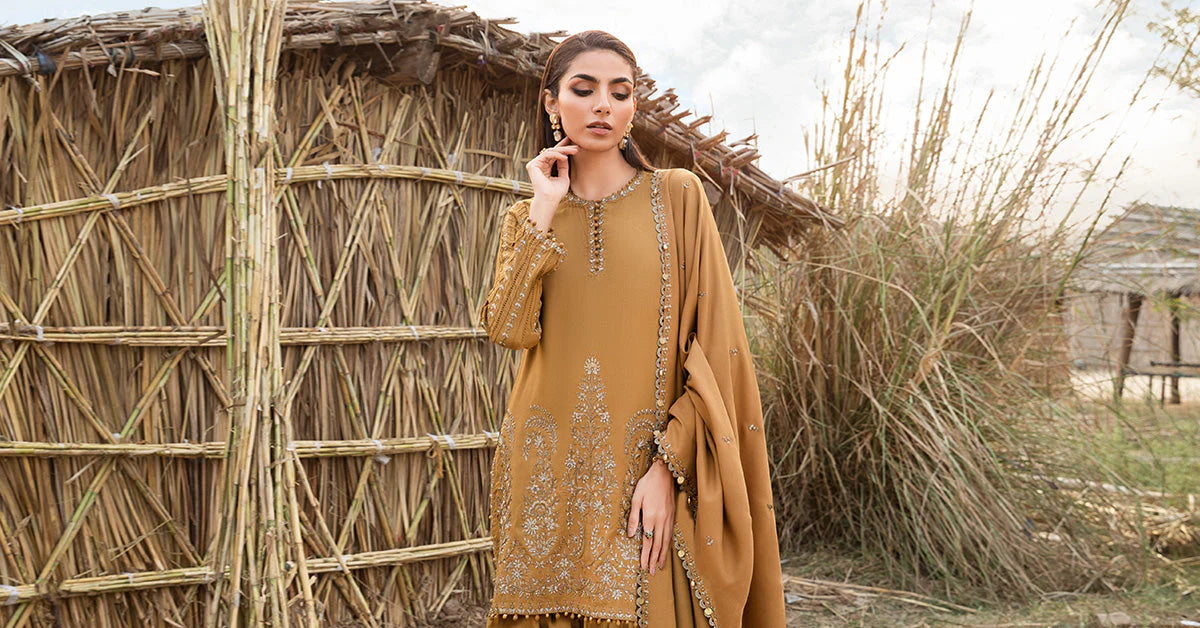 MARIA.B - 3PC Dhanak Embroidered Suit - USME-014089