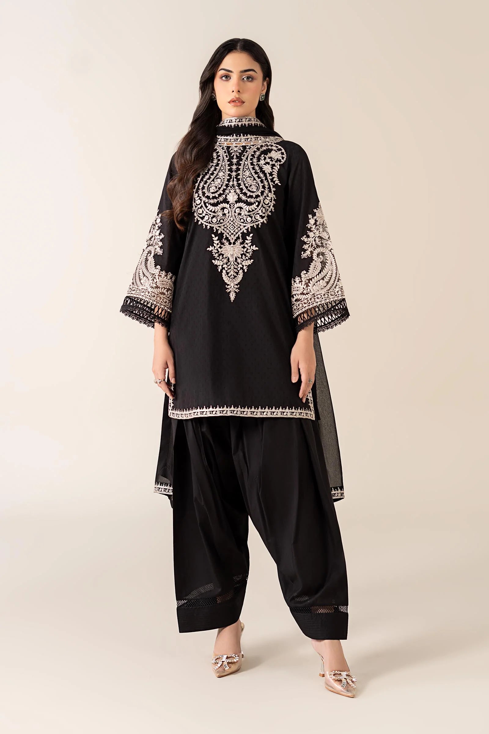 Maria.B - 3PC Dhanak Embroidered Suit - USME-014095