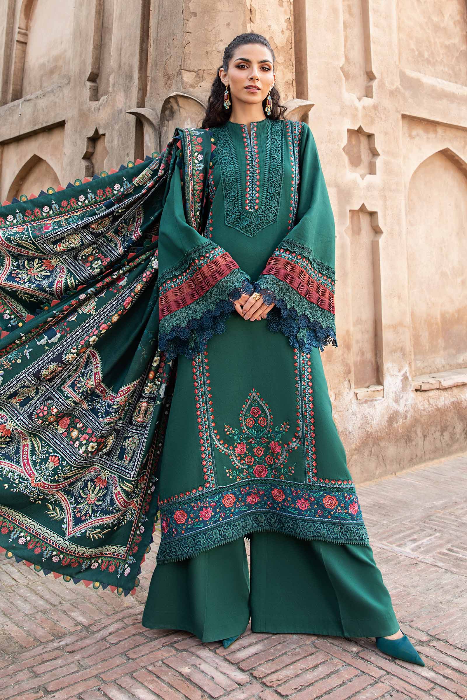 Maria.B - 3PC Dhanak Embroidered Suit - USME-014098