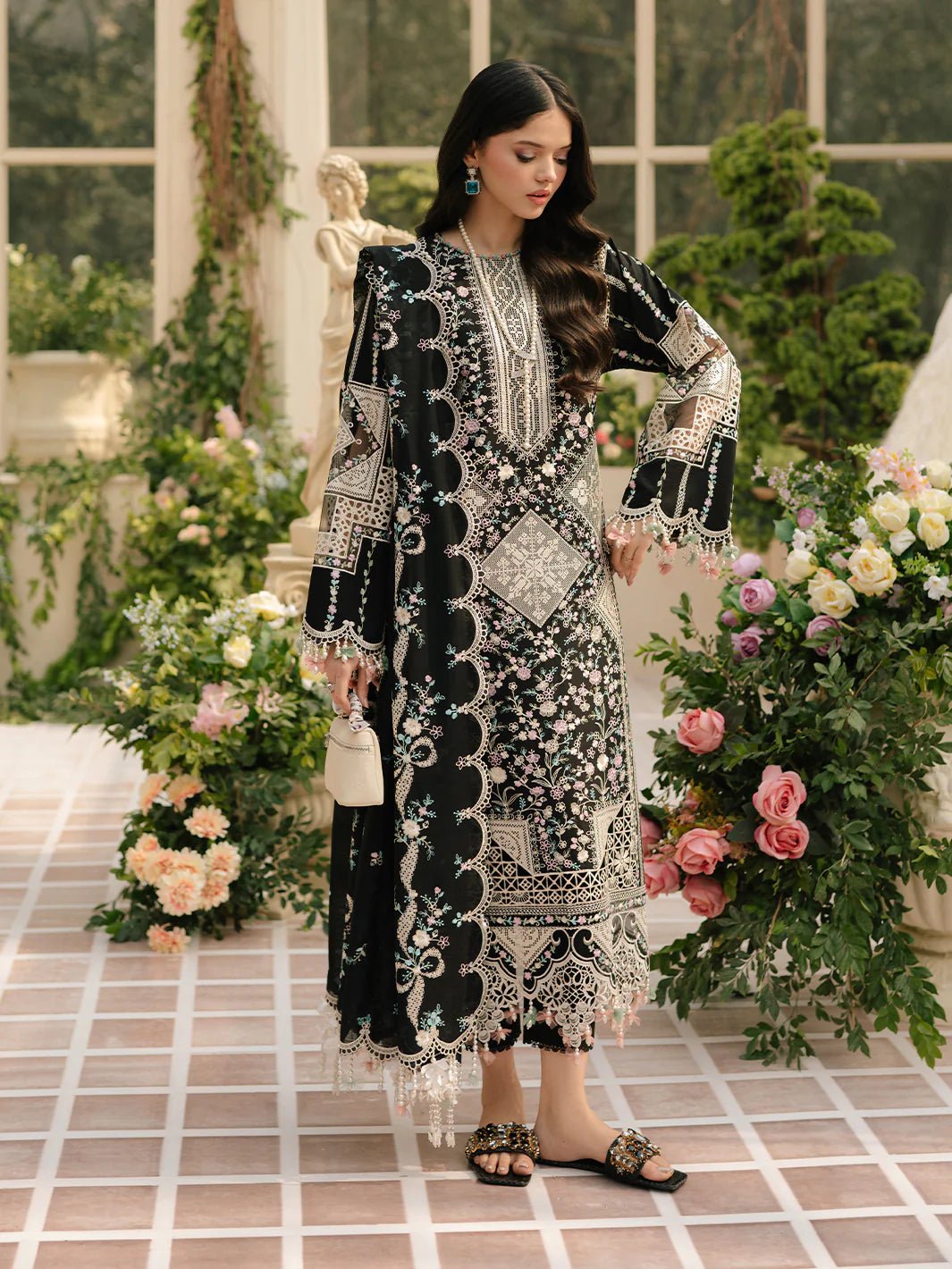 BIN ILYAS  - 3PC Luxury Dhanak Embroidered Suit - USME-015045