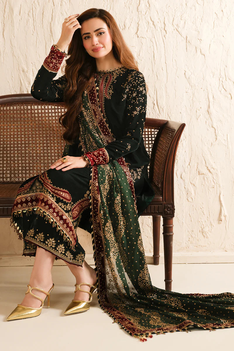 Jazmin - 3PC Luxury Velvet Embroidered Suit - USME-015048