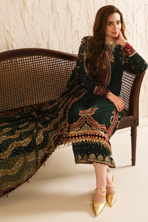 Jazmin - 3PC Luxury Velvet Embroidered Suit - USME-015048