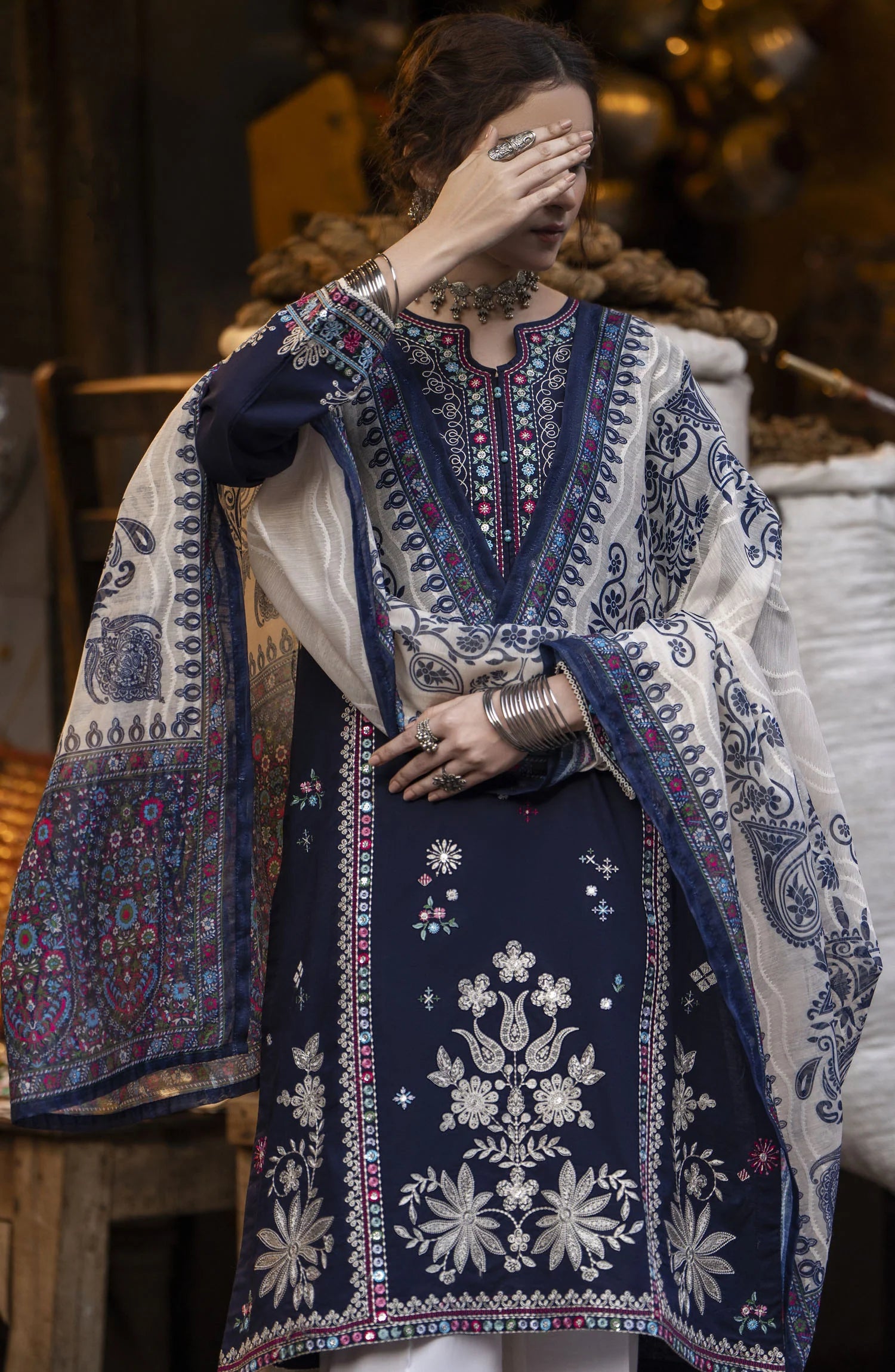 AL KARIM - 3PC Dhanak Embroidered Suit - USME-015055