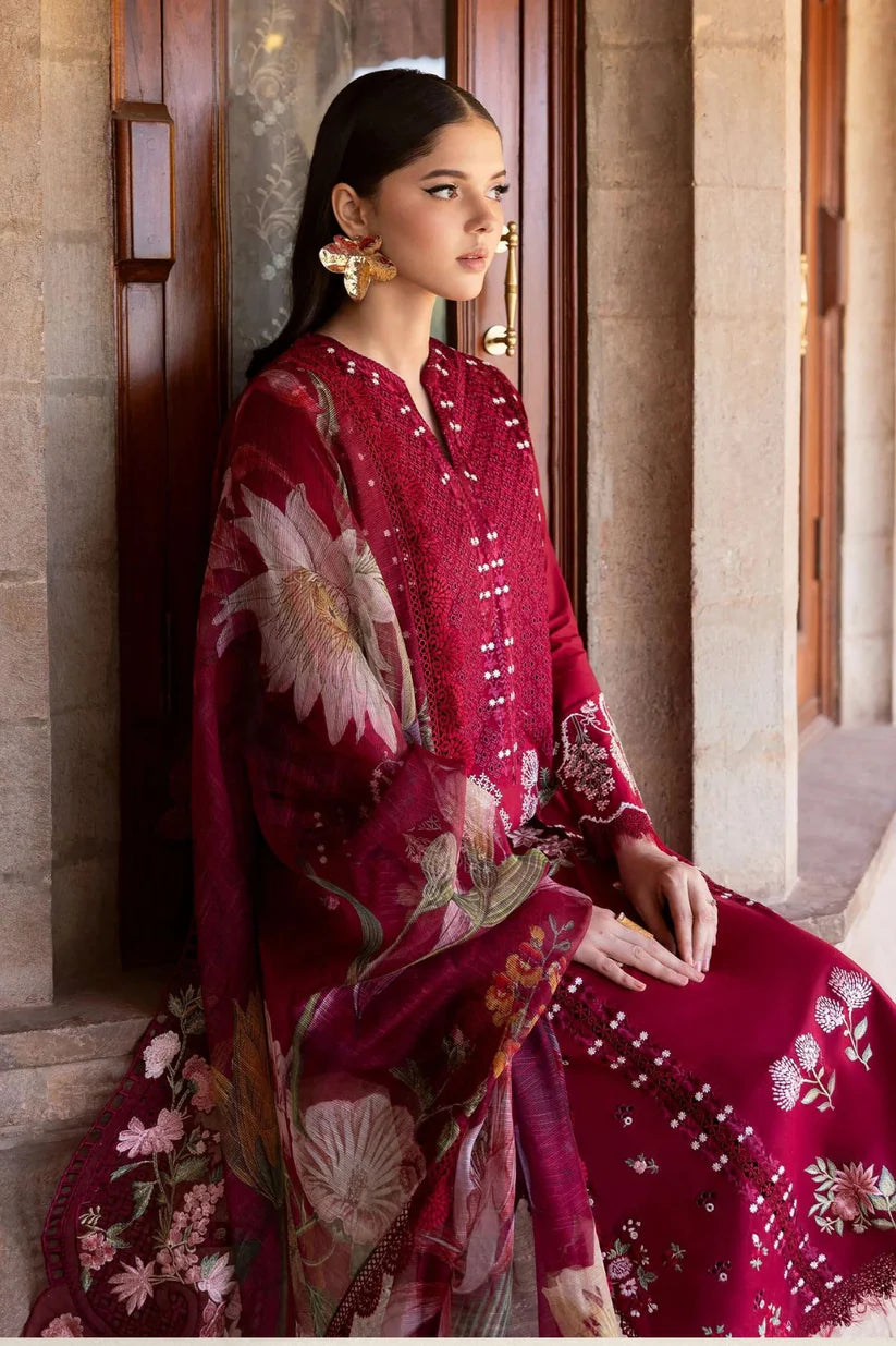 Crimson - 3PC Luxury Dhanak Embroidered Suit - USME-015062