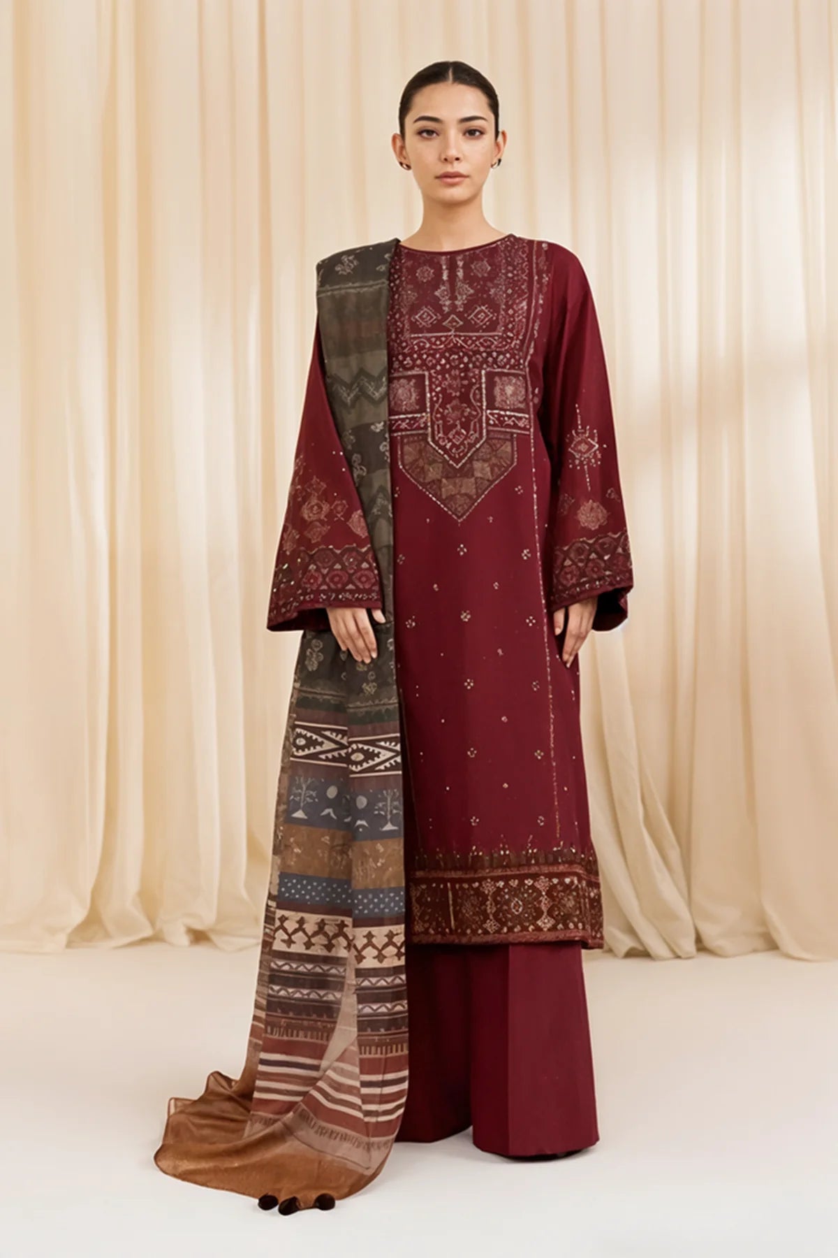 Jazmin - 3PC Dhanak Embroidered Suit - USME-015018