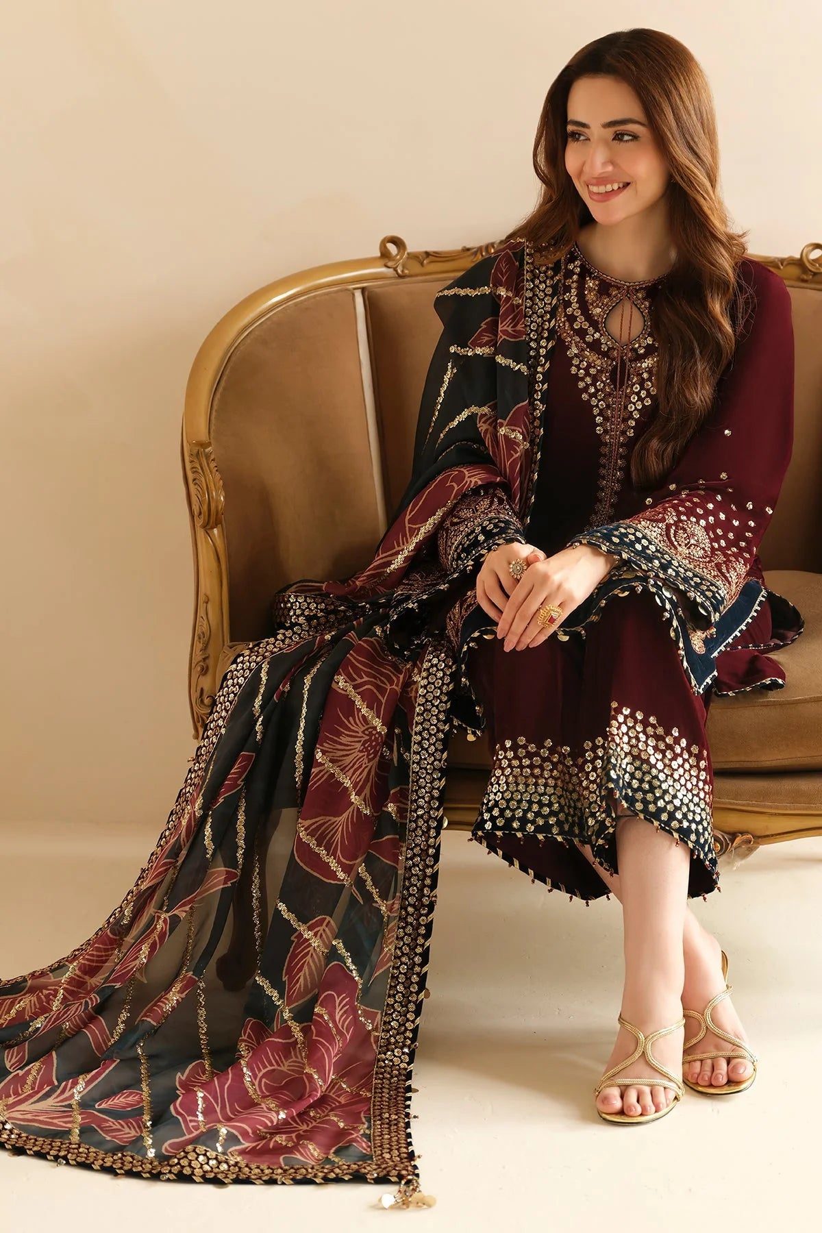 Jazmin - 3PC Luxury Velvet Embroidered Suit - USME-015036
