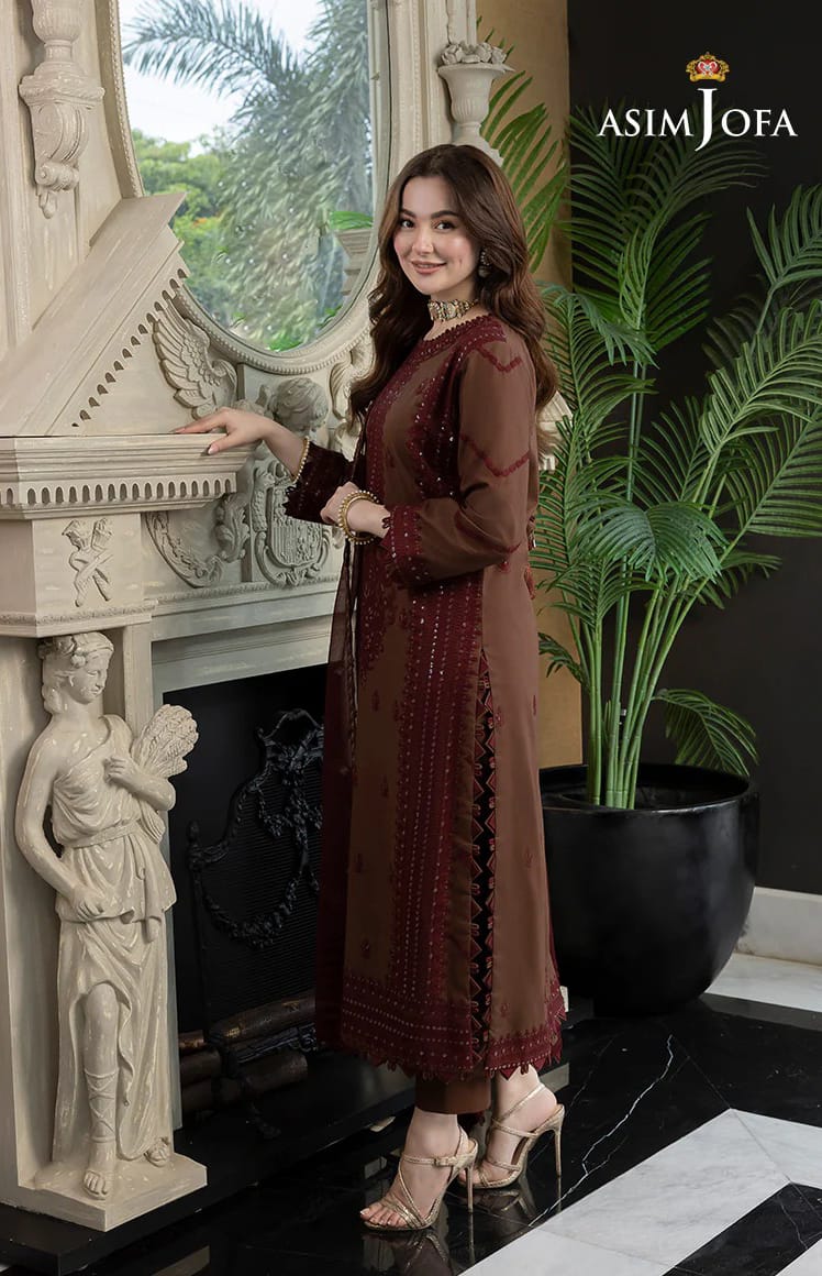 Asim jofa - 3PC Luxury Dhanak Embroidered Suit - USME-015021