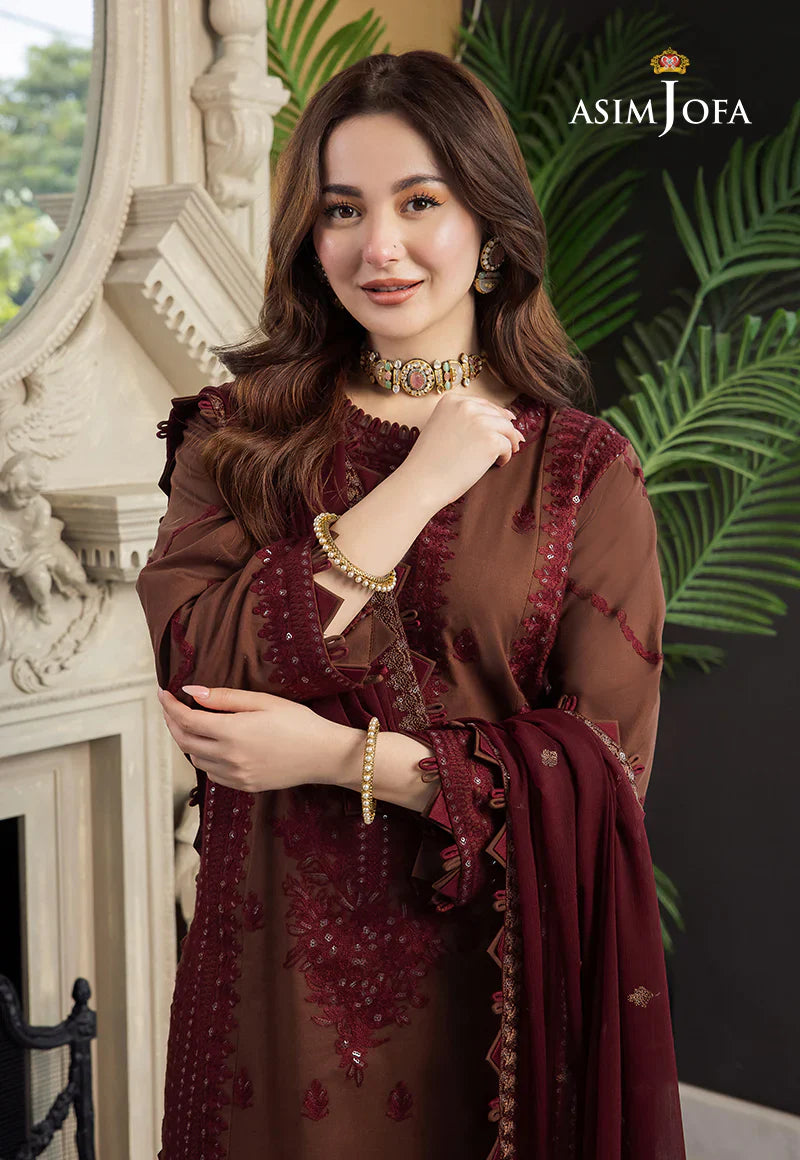 Asim jofa - 3PC Luxury Dhanak Embroidered Suit - USME-015021