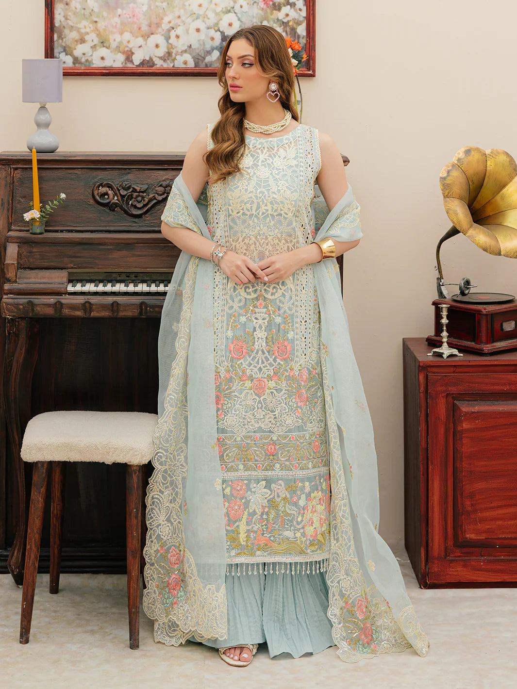 MAH NUR - 3PC Lawn Embroidered Suit - USME-012036